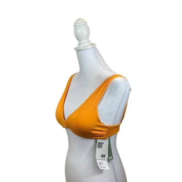 New With Tags H&M Ribbed Orange Push Up‎ Padded Bikini Top Size 2 - Picture 2 of 12